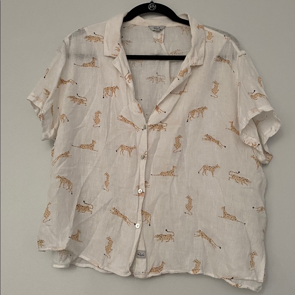 Rails short sleeve button front top size L